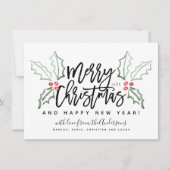 Borstelscript Christmas Hollies Feestdagenkaart (Voorkant)