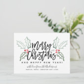 Borstelscript Christmas Hollies Feestdagenkaart (Staand voorkant)