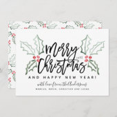 Borstelscript Christmas Hollies Feestdagenkaart (Voorkant / Achterkant)