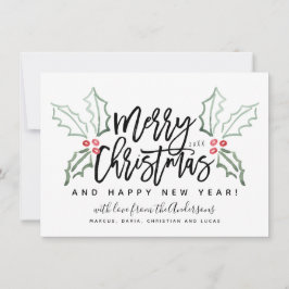 Borstelscript Christmas Hollies Feestdagenkaart