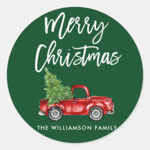 Borstelscript Groene Kerst Truck Envelope Seal Ronde Sticker