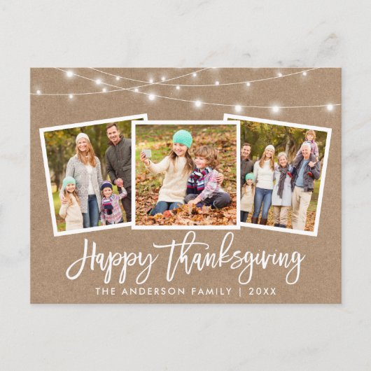 Borstelscript Kraft Lights 3 foto Thanksgiving Briefkaart (Voorkant)