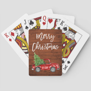 Borstelscript Merry Christmas  Truck Wood Pokerkaarten