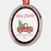 Borstelscript Rood geruite  Truck Rond Metalen Ornament (Links)