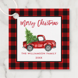Borstelscript Rood Plaid Kerst  Rode Vrachtwagen Bedankjes Labels