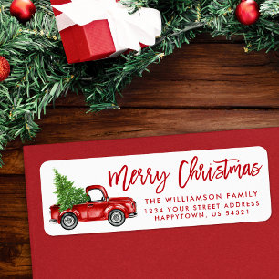 Borstelscript  Truck Christmas Red Etiket