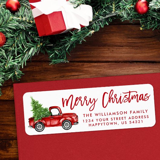 Borstelscript Truck Christmas Red Etiket