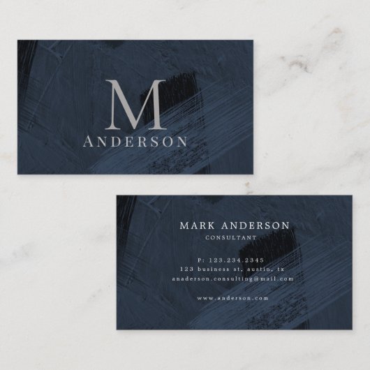 Borstelslag Blauw Mannelijk Dubbel Monogram Visitekaartje (Voorkant / Achterkant)