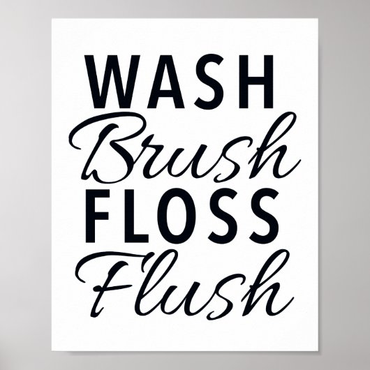 BORSTELSTOKER FLOSS SPOELEN Badkamer bord Poster (Voorkant)
