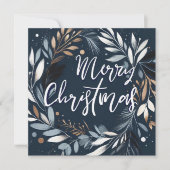 Borstelstreekkrans Blue Merry Christmas Feestdagenkaart (Voorkant)