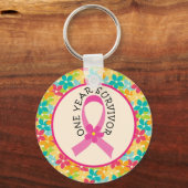 Borstkanker 1 jaar Survivor Ribbon Gift Sleutelhanger (Voorkant)