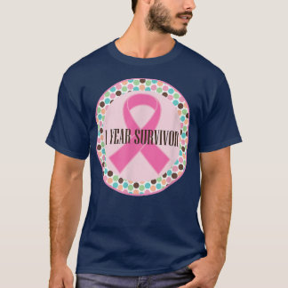 Borstkanker 1 jaar Survivor roze lint T-shirt