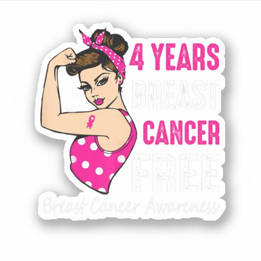 Borstkanker 4 jaar Riveter Ribbon Breast Sticker (Voorkant)