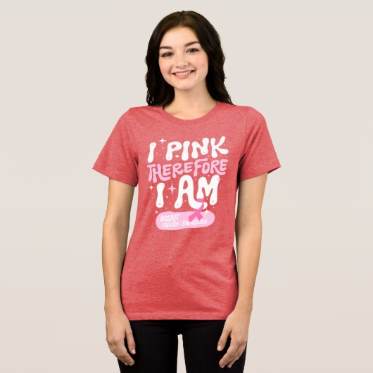 Borstkanker Awareness 2024 Versterkend Roze Tri-Blend Shirt (Voorkant volledig)