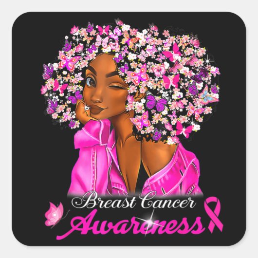 Borstkanker Awareness African American Women Mel Vierkante Sticker (Voorkant)