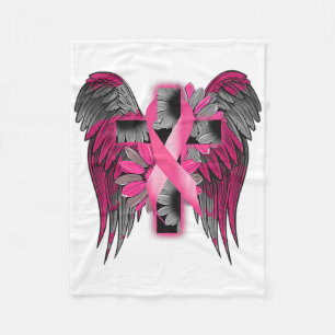 Borstkanker Awareness Angel Wing Flower Cross Pi Fleece Deken