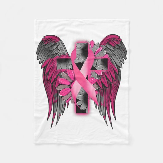 Borstkanker Awareness Angel Wing Flower Cross Pi Fleece Deken (Voorkant)