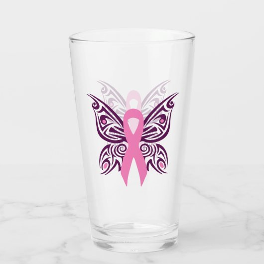 Borstkanker Awareness Butterfly Glas (Achterkant)