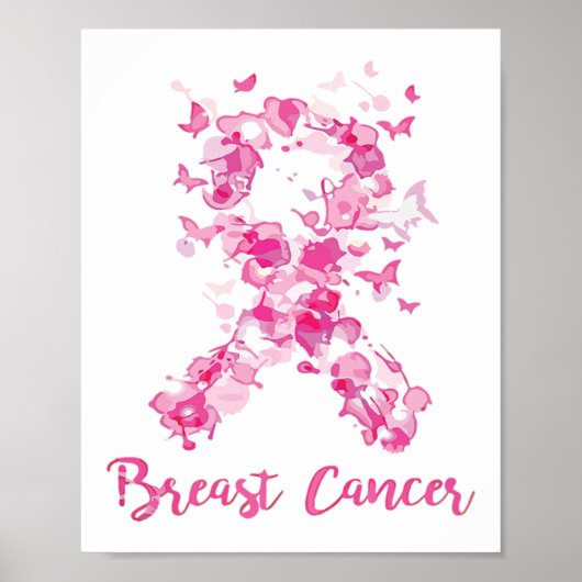 Borstkanker Awareness Butterfly Ribbon Poster (Voorkant)