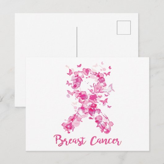 Borstkanker Awareness Butterfly Ribbon Uitnodiging Briefkaart (Voorkant / Achterkant)