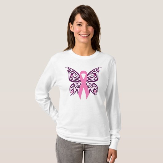 Borstkanker Awareness Butterfly T-shirt (Voorkant volledig)