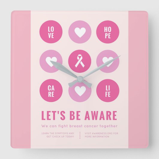 Borstkanker Awareness Clock Vierkante Klok (Voorkant)
