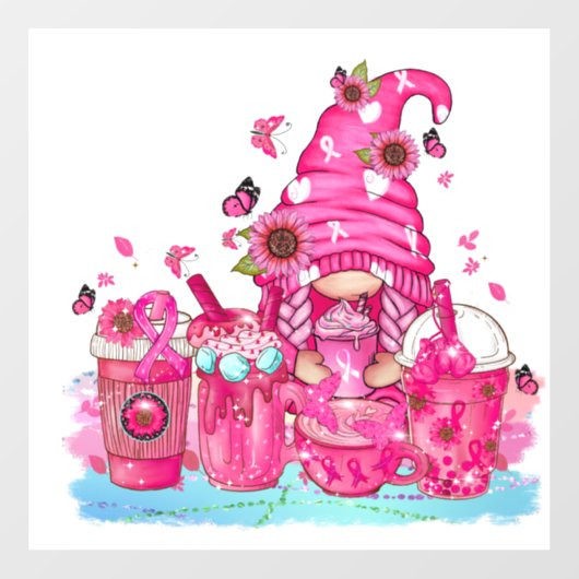 Borstkanker Awareness Gnome Raamsticker (Vel)