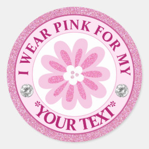 Borstkanker Awareness Lint Ik draag Roze voor Ronde Sticker