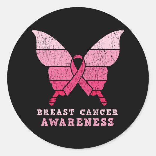 Borstkanker Awareness Pink Ribbon Butterfly Gift Ronde Sticker (Voorkant)