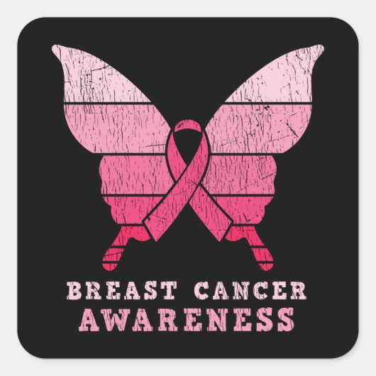 Borstkanker Awareness Pink Ribbon Butterfly Gift Vierkante Sticker (Voorkant)