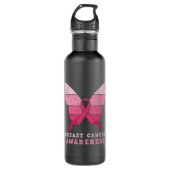 Borstkanker Awareness Pink Ribbon Butterfly Gift Waterfles (Voorkant)