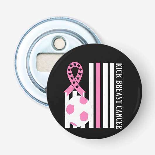 Borstkanker Awareness Pink Ribbon Pin Button Flesopener (Voorkant)