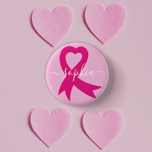 Borstkanker Awareness Ribbon Aangepaste tekst of n Ronde Button 3,2 Cm