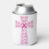 Borstkanker Awareness Ribbon Cross Blikjeskoeler (Blikje Voorkant)