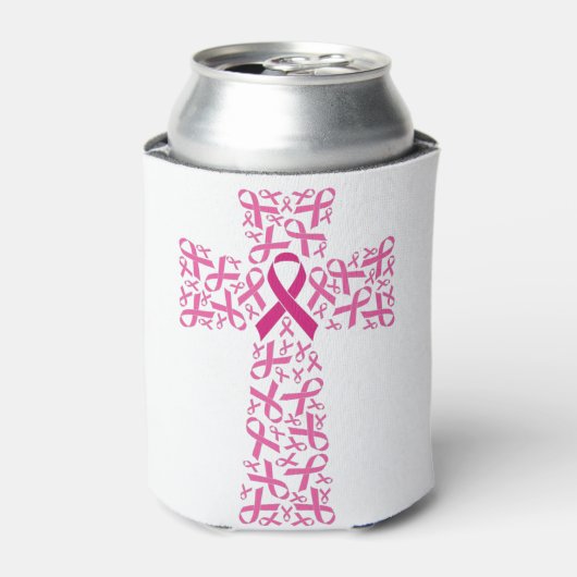 Borstkanker Awareness Ribbon Cross Blikjeskoeler (Blikje Voorkant)