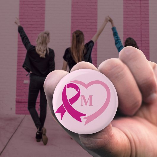 Borstkanker Awareness Ribbon Monogram op maat Ronde Button 3,2 Cm