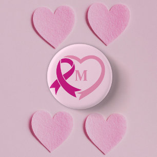 Borstkanker Awareness Ribbon Monogram op maat Ronde Button 3,2 Cm
