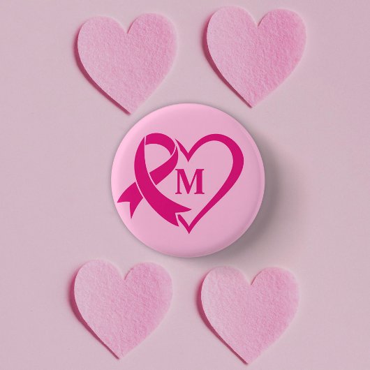 Borstkanker Awareness Ribbon Monogram op maat Ronde Button 3,2 Cm
