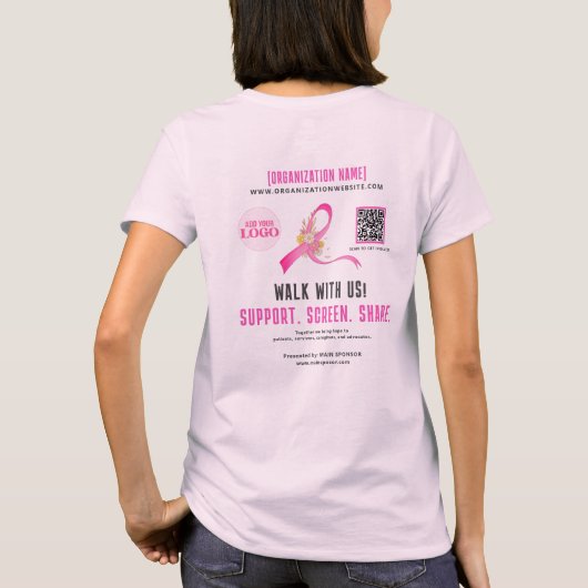 Borstkanker Awareness Ribbon QR Code Sponsor T-shirt (Achterkant)