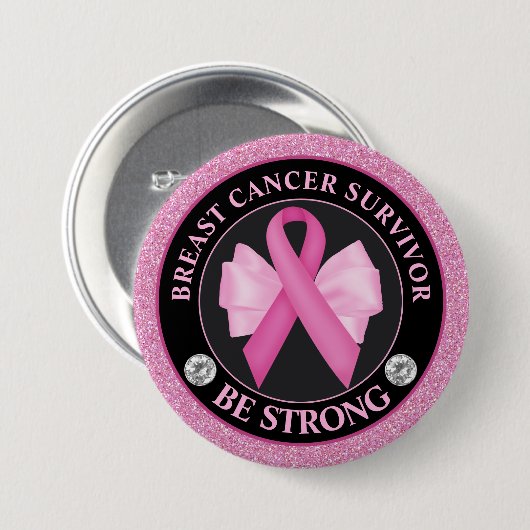 Borstkanker Awareness Ribbon Surviance Ronde Button 7,6 Cm (Voorkant /achterkant)