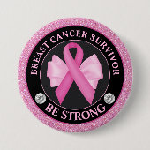 Borstkanker Awareness Ribbon Surviance Ronde Button 7,6 Cm (Voorkant)