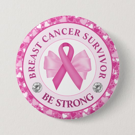Borstkanker Awareness Ribbon Surviance Ronde Button 7,6 Cm (Voorkant)