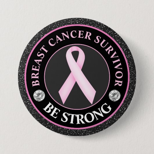 Borstkanker Awareness Ribbon Surviance Ronde Button 7,6 Cm (Voorkant)