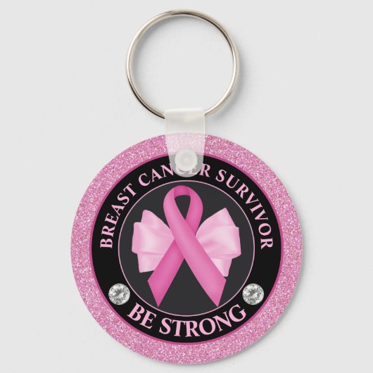 Borstkanker Awareness Ribbon Surviance Sleutelhanger (Voorkant)