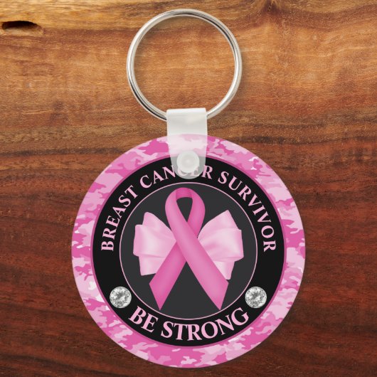 Borstkanker Awareness Ribbon Surviance Sleutelhanger (Voorkant)