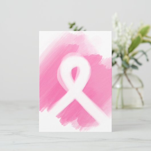 Borstkanker Awareness Ribbon Waterverf Bedankkaart (Staand voorkant)