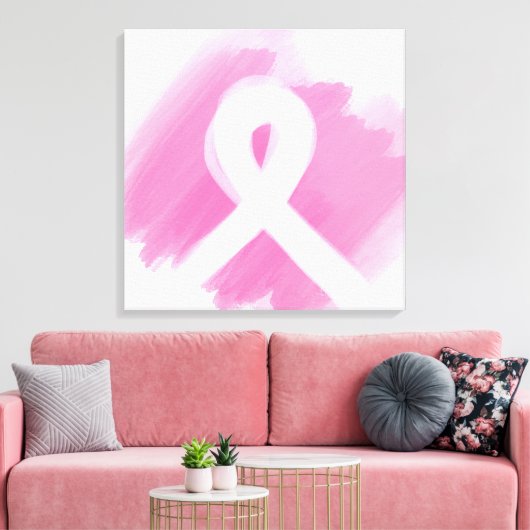 Borstkanker Awareness Ribbon Waterverf Canvas Afdruk (Insitu (Woonkamer))