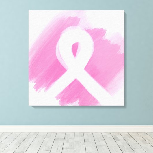 Borstkanker Awareness Ribbon Waterverf Canvas Afdruk (Insitu (Houten vloer))