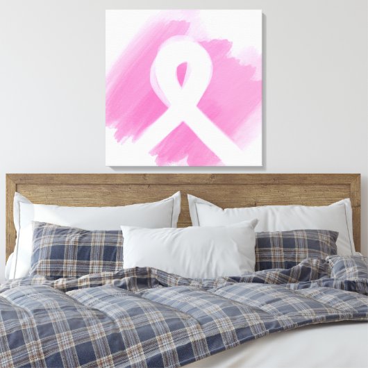 Borstkanker Awareness Ribbon Waterverf Canvas Afdruk (Insitu (Slaapkamer))