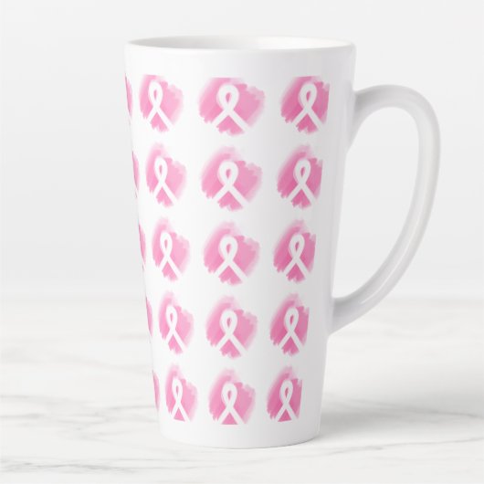 Borstkanker Awareness Ribbon Waterverf Latte Mok (Rechts)